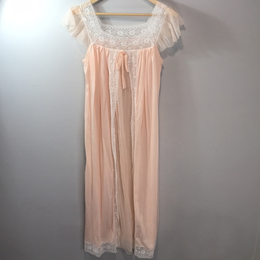 Vintage Perlon 1950’s Night Heiss Bugelm Sheer Lingerie Lace Negligee Gown
